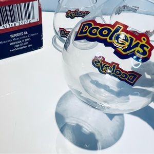 Vintage 6 DOOLEY'S TOFFEE Rockers Liqueur Glasses w/ Box Swirling Round Bottom